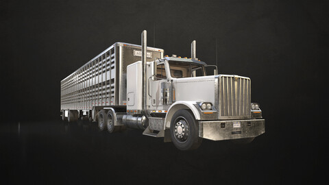 Flat Top Semi Truck Livestock Trailer - Low Poly