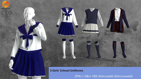 3 Girl's Tops Marvelous Designer /Clo3d project file