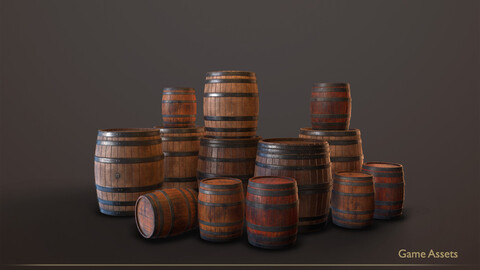 Wooden Barrels Vintage Set