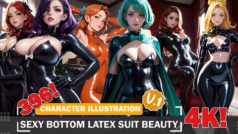 396 Sexy Bottom Latex Suit Beauty Diverse Outfit Character Design Reference Art V1 4K