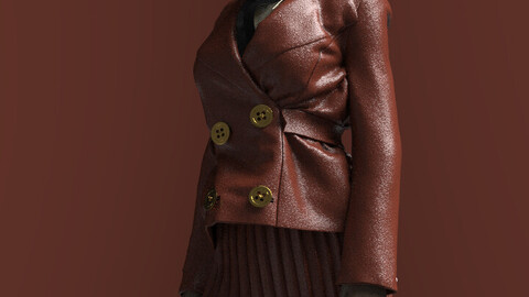 PLEATED LEATHER SKIRT WITH MAROON BLAZER