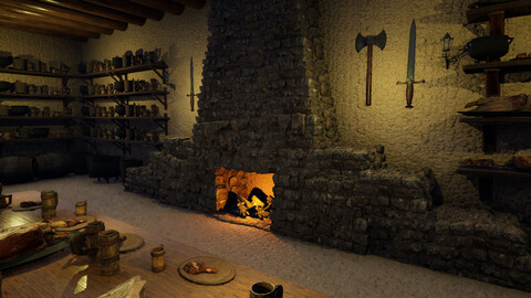 Cozy Medieval Tavern with Stone Fireplace