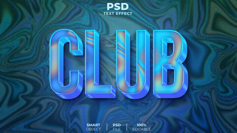 3D Club. PSD fully editable text effect. Layer style PSD mockup template