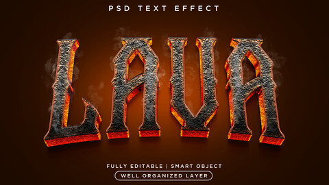 3D Lava. PSD fully editable text effect. Layer style PSD mockup template