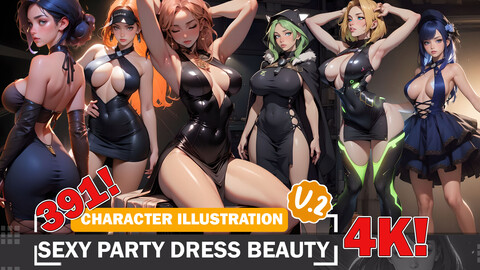 391 Anime Sexy Party Dress Beauty Diverse Outfit Character Design Reference Art V2 4K