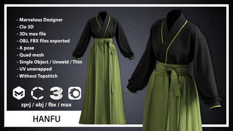 HANFU (CLO3D, MD PROJECTS+OBJ+FBX+.max)