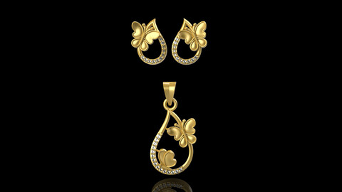 Fancy Butterfly Pendant Set - 008