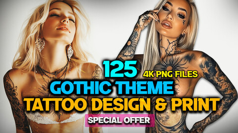 125 Gothic Theme Tattoo Design ( PNG Files )-4K- High Quality