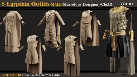 5 Egyptian Outfit-MALE- MD/Clo3d + ZPRJ + OBJ + FBX-VOL 03