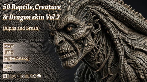 50 Reptile,Creature & Dragon skin Vol 2 (Alpha and Brush)