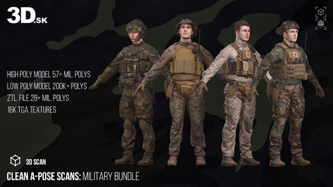 Clean A Pose 3D Scans | Military Bundle