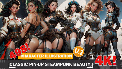 498 Classic Pin-Up Steampunk Style Beauties Diverse Character and Outfit Reference Intricate Design Ideas V2 4K