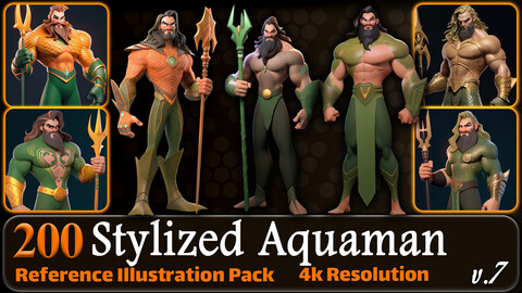 200 Stylized Aquaman Reference Pack | 4K | v.7