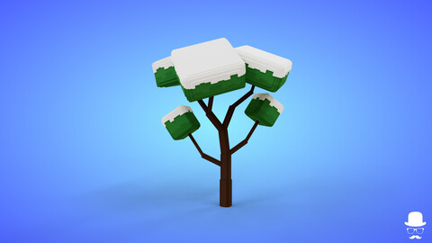 Voxel Snowed Tree 4.5 Model - 3D Lowpoly Game Asset