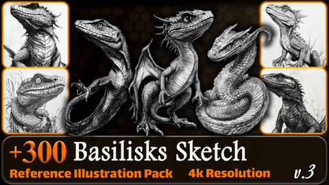 300 Basilisks Sketch Reference Pack | 4K | v.3