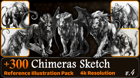 300 Chimeras Sketch Reference Pack | 4K | v.4