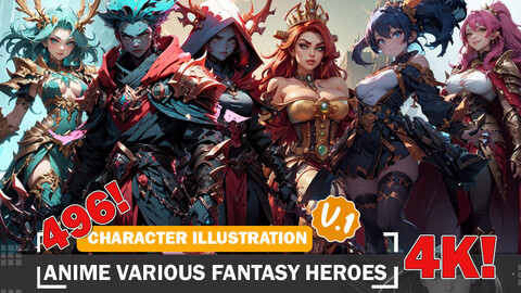 496 Various Anime Fantasy Heroes Warrior Diverse Outfit Character Design Reference Art V1 4K