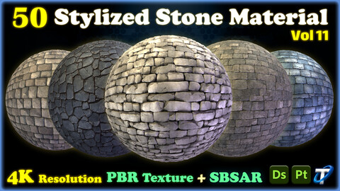 50 Stylized Stone Materials - SBSAR + PBR Textures (MEGA Bundle) - Vol 11