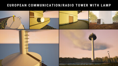 171 Meter high German/European Communication Tower with Lamp and Parabol Antennas (+ Material Code)