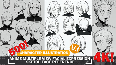 500 Anime Facial Expressions Multiple Views Sketch Pose Characters Reference Intricate Designs and Designs Reference Art V2 4K