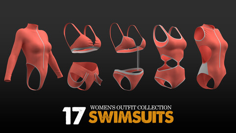 17 Women's Swimsuits . Marvelous / CLO Project file - OBJ - FBX