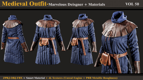 Medieval Outfit- MD/Clo3d + Smart Material + 4K Textures + OBJ + FBX (vol 50)