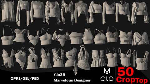 50 Woman's Crop Top Collection / 85%off / Clo3d / Marvelous designer / Project file / Obj / Fbx / Zprj