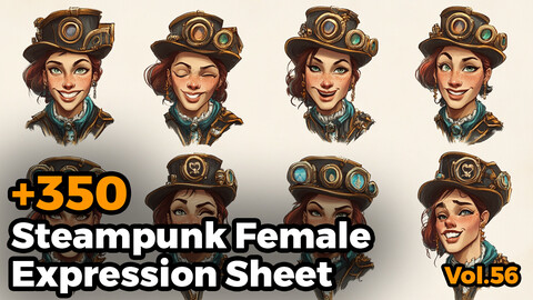 +300 Steampunk Female Expression Sheet(4k)