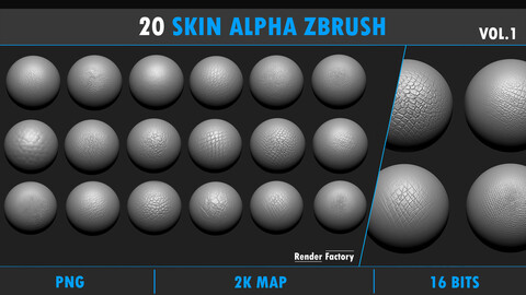 20 Skin Alpha ZBrush Vol.1