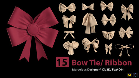 15 Bow Ties / Ribbons + Zprj +Obj + Fbx