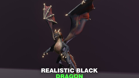 Realistic Black Dragon Animated Low-poly 3D Model