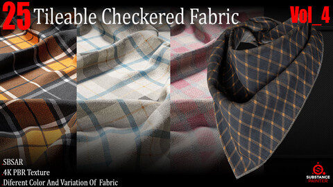 25 Tileable checkered Fabric_Materials+ 4K PBR Textures_Vol_4