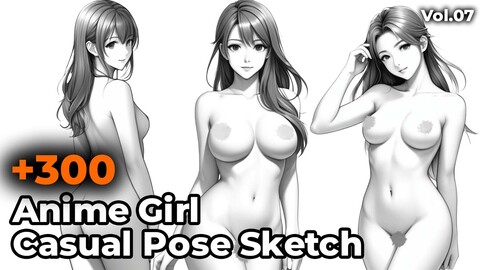 +300 Anime Girl Casual Pose Sketch Reference Images