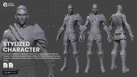 Stylized Character | Warrior | UV's Unwrapped | Pre-Viz Character | Baked Normal Map | Blendshapes included