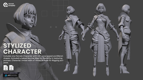 Stylized Character | Warrior | UV's Unwrapped | Pre-Viz Character | Baked Normal Map | Blendshapes included