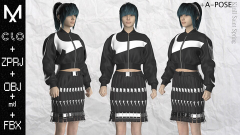 Nike Outfit Female Marvelous designer Clo3d OBJ mtl FBX ZPRJ+A-POSE