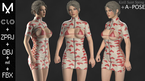 FREE Outfit Female Marvelous designer Clo3d OBJ mtl FBX ZPRJ+A-POSE