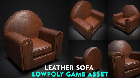 leather sofa lowpoly game asset