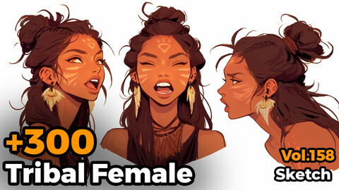 +300 Tribal Female Sketch Reference(4k)