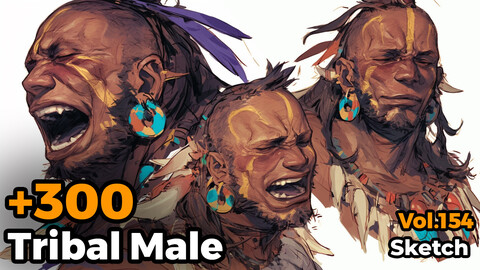 +300 Tribal Male Sketch Referenc(4k)