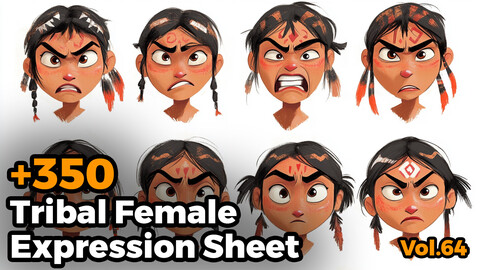 +350 Tribal Female Expression Sheet(4k)