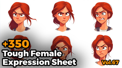 +350 Tough Female Expression Sheet(4k)