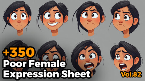 +350 Poor Female Expression Sheet(4k)