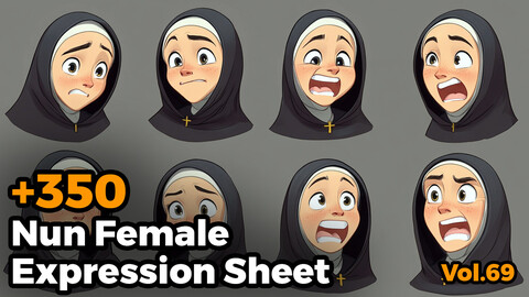 +350 Nun Female Expression Sheet(4k)