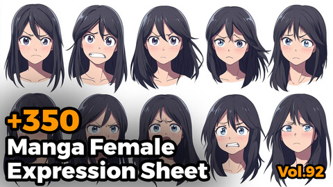 +350 Manga Female Expression Sheet(4k)