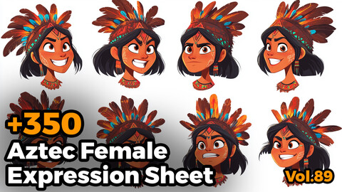 +300 Aztec Female Expression Sheet(4k)