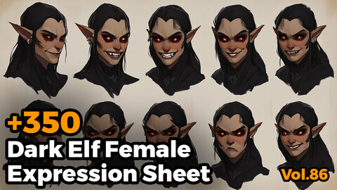 +350 Dark Elf Female Expression Sheet(4k)