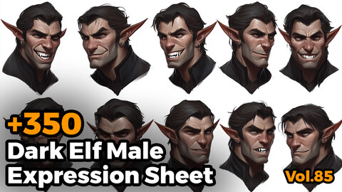 +350 Dark Elf Male Expression Sheet(4k)