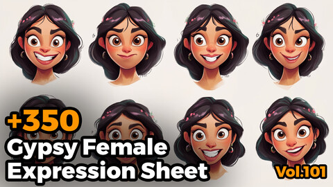 +350 Gypsy Female Expression Sheet(4k)