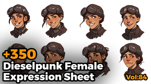 +350 Dieselpunk Female Expression Sheet(4k)